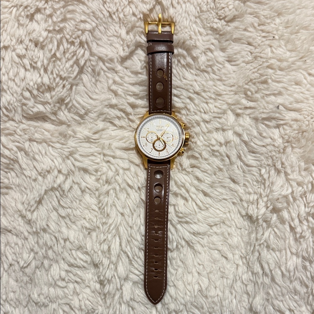 Invicta 16011 Men's S1 Rally Quartz Chrono 48MM White Dial Brown Leather Watch